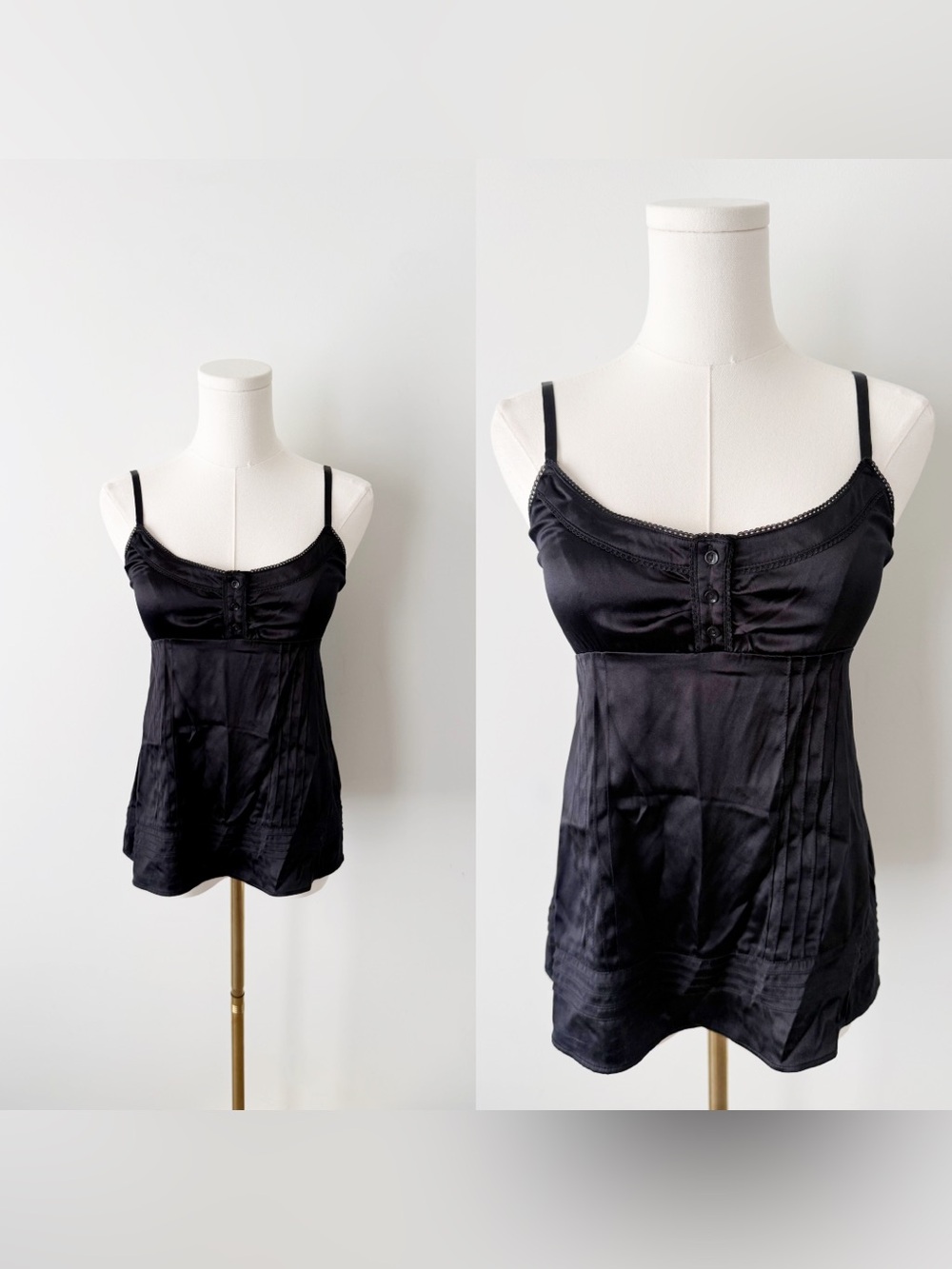H&M black 98% silk babydoll camisole
